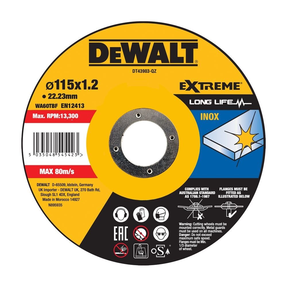 TARCZA DO CIĘCIA 115 X 1.2MM EXTREME CUTTING INOX DEWALT DT43903-QZ