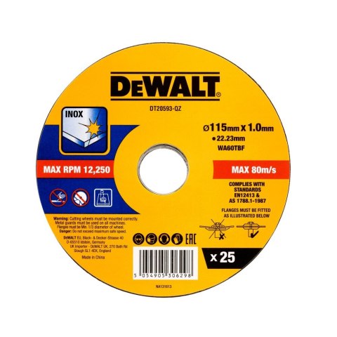 TARCZA DO CIĘCIA 115MM X 1MM 25SZT DEWALT DT20593-QZ