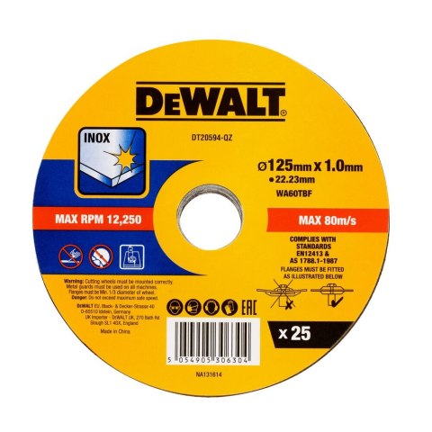 TARCZA DO CIĘCIA 125MM X 1MM 25SZT DEWALT DT20594-QZ