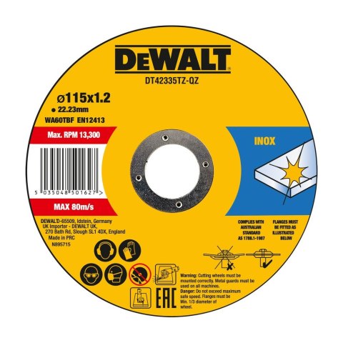 TARCZA DO CIĘCIA INOX 115X1.2MM 10SZT. DEWALT DT42335TZ-QZ