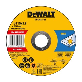 TARCZA DO CIĘCIA THIN CUT 115 X 1.2MM INOX 10X DEWALT DT43921-QZ