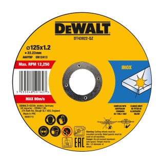 TARCZA DO CIĘCIA THIN CUT 125 X 1.2MM INOX 10X DEWALT DT43922-QZ