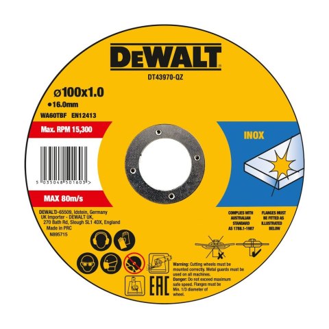 TARCZA DO CIĘCIA THIN FAST CUT 100X1X16MM DEWALT DT43970-QZ