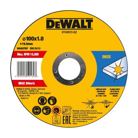 TARCZA DO CIĘCIA THIN FAST CUT 100X1.2X16MM DEWALT DT43973-QZ