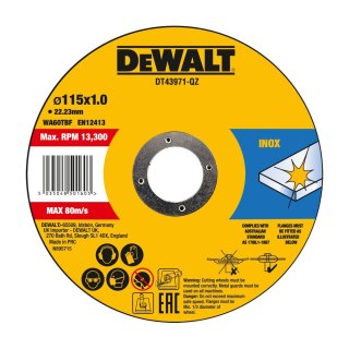 TARCZA DO CIĘCIA THIN FAST CUT 115X1X22.23MM DEWALT DT43971-QZ