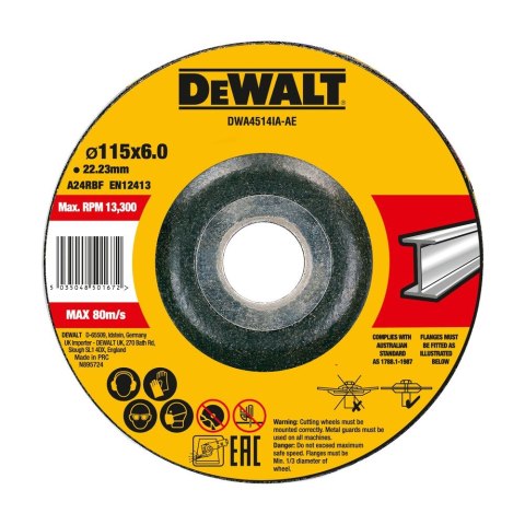 TARCZA DO SZLIFOWANIA 115X22.23X6 MM DEWALT DWA4514IA-AE