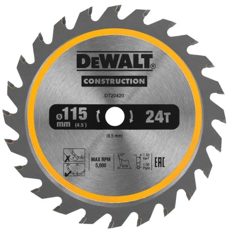 TARCZA PILARSKA DO DREWNA Z GWOŹDZIAMI 115X9,5/25T DEWALT DT20420-QZ