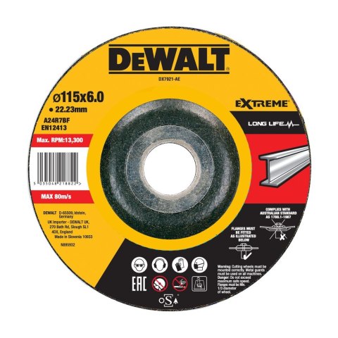 TARCZA SZLIFIERSKA DO STALI 115X6X22,23MM DEWALT DX7921-AE
