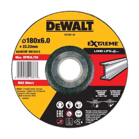 TARCZA SZLIFIERSKA DO STALI 180 X 6 X 22,23MM DEWALT DX7961-AE