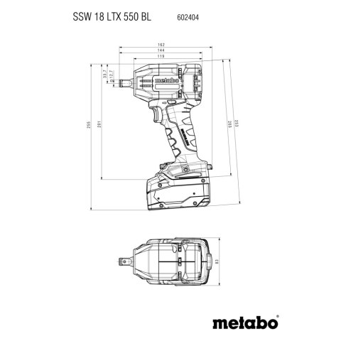 Akumulatorowy zakrętak udarowy SSW 18 LTX 550 BL w walizce metaBOX 145, z ładowarką ASC 55 2 akumulatory LiHD 18 V / 4,0 Ah Me