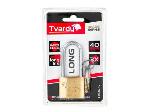 Kłódka mosiężna z długim pałąkiem wzmocniona 40mm BRASS-SERIES