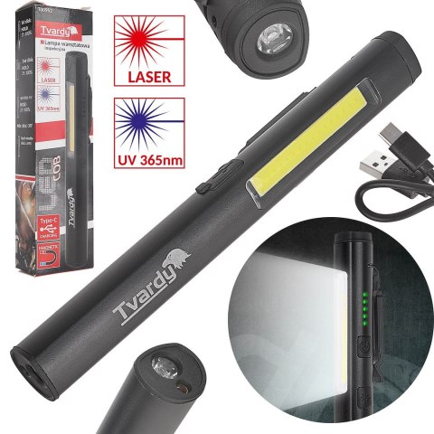 Lampa warsztatowa inspekcyjna z magnesem LED COB 5W 3W UV laser 800mAh 400lm IP44