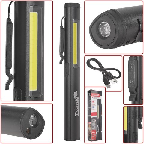 Lampa warsztatowa inspekcyjna z magnesem LED COB 5W 3W UV laser 800mAh 400lm IP44