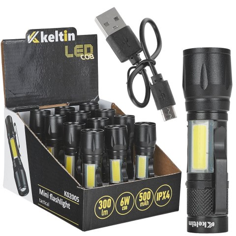 Latarka mini - taktyczna LED COB 10W 500mAh 500lm IPX5 - kartonik wystawowy