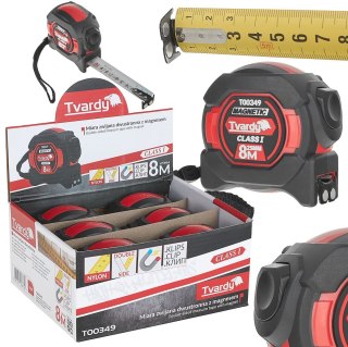Miara zwijana nylon dwustronna z magnesem i autostopem 8m/25mm KLASA I - kartonik wystawowy