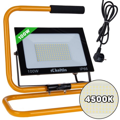 Naświetlacz LED 100W ze statywem budowlanym i przewodem - barwa biała neutralna 4500K