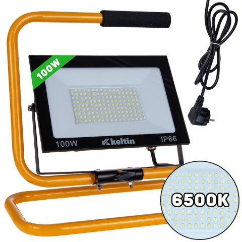 Naświetlacz LED 100W ze statywem budowlanym i przewodem - barwa biała zimna 6500K
