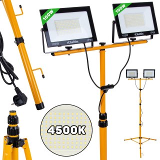 Naświetlacz LED 2x100W ze statywem budowlanym teleskopowym i przewodem - barwa biała neutralna 4500K