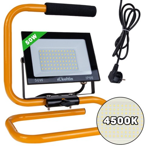 Naświetlacz LED 50W ze statywem budowlanym i przewodem - barwa biała neutralna 4500K