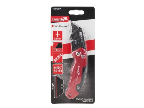 Nożyk składany FASTFOLD z ostrzem trapezowym 60x19x0.6mm SK2H TVARDY
