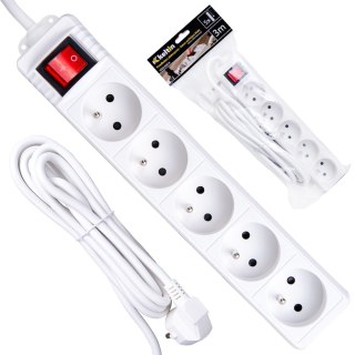Przedłużacz elektryczny - listwa zasilająca biała 5 gniazd 3m