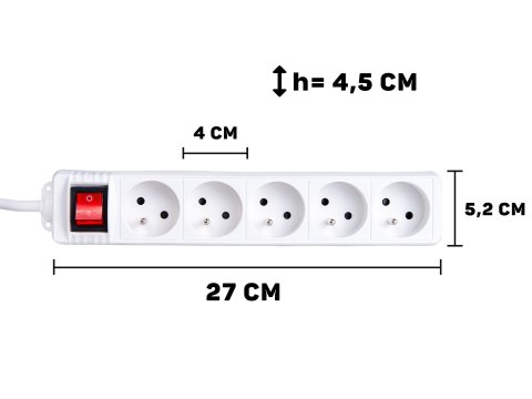 Przedłużacz elektryczny - listwa zasilająca biała 5 gniazd 3m