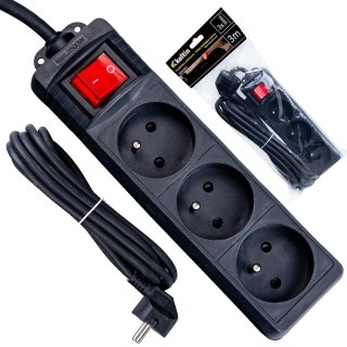 Przedłużacz elektryczny - listwa zasilająca czarna 3 gniazda 3m