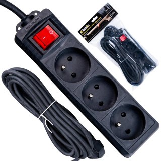 Przedłużacz elektryczny - listwa zasilająca czarna 3 gniazda 5m