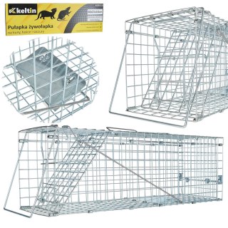 Pułapka żywołapka metalowa składana na kuny, łasice i szczury 60x21x18cm
