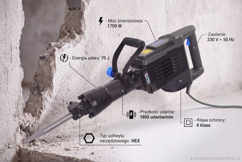 Młot Wyburzeniowy Udarowy 70J 1700W z akcesoriami GEKO