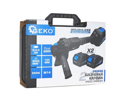 Szlifierka kątowa akumulatorowa bezszczotkowa 125mm 950W 2x4.0Ah 21V GEKO