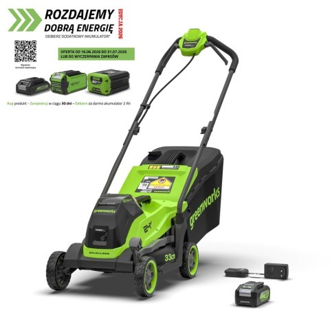 24V kosiarka 33 cm Greenworks MO24L411-01 zestaw ładowarka aku 4 Ah
