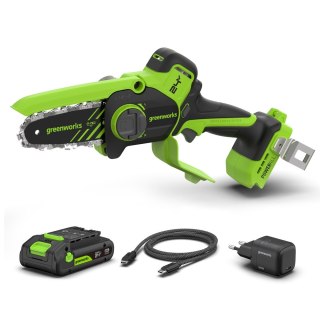 24V minipilarka łańcuchowa Greenworks CS1032GA2 zestaw ładowarka aku 2Ah