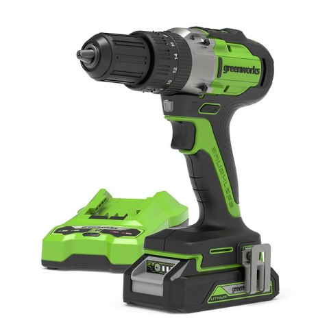 24V wiertarko-wkrętarka GD24DD60K2 Greenworks zestaw ładowarka aku 2Ah futerał miękki