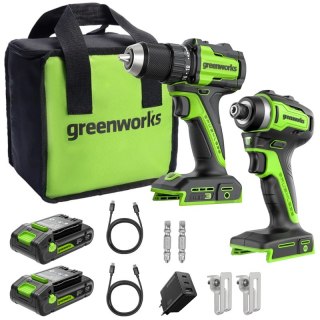 24V zestaw narzędzi Greenworks CK321 wkrętarka, zakrętarka, ładowarka, 2x aku 2Ah, futerał