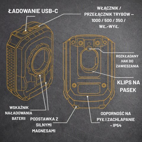 Lampa robocza LED JCB WL-POCKET 1000lm