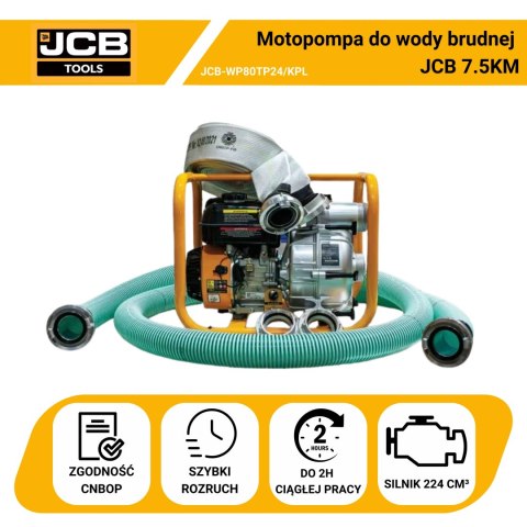 Motopompa spalinowa JCB WP80TP24 80mm 7,5KM zestaw (woda brudna)