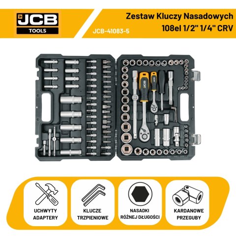 Zestaw kluczy nasadowych JCB 41082 108 el. 1/2" 1/4"