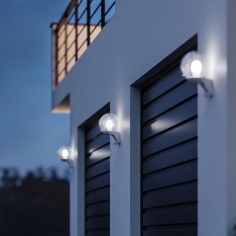 Lampa elewacyjna z czujnikiem ruchu i zmierzchu Steinel L 595 S PIR max.60W E27 IP44 IK03 230V biała / szkło /tworzywo sztuczne