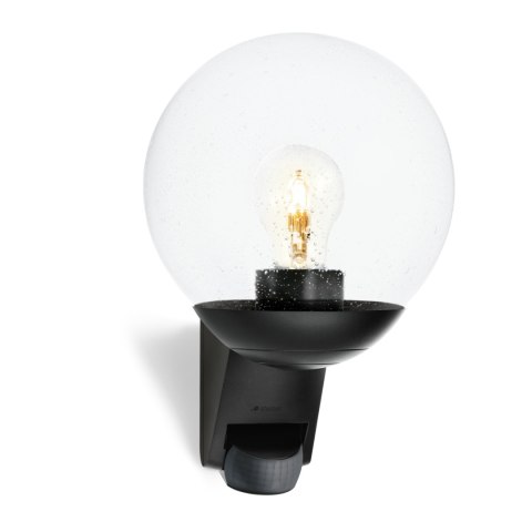 Lampa elewacyjna z czujnikiem ruchu i zmierzchu Steinel L 595 S PIR max.60W E27 IP44 IK03 230V czarna / szkło / tworzywo sztuczn