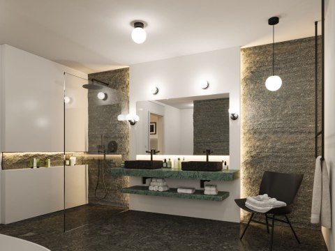 Lampa ścienna łazienkowa GOVE LED 5W 400lm 3000K IP44 230V czarny matowy / metal / szkło
